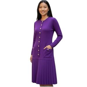 OUTLANDER Womens Vintage Purple Pleated Wool Blend Tiered Knit Midi Dress Small